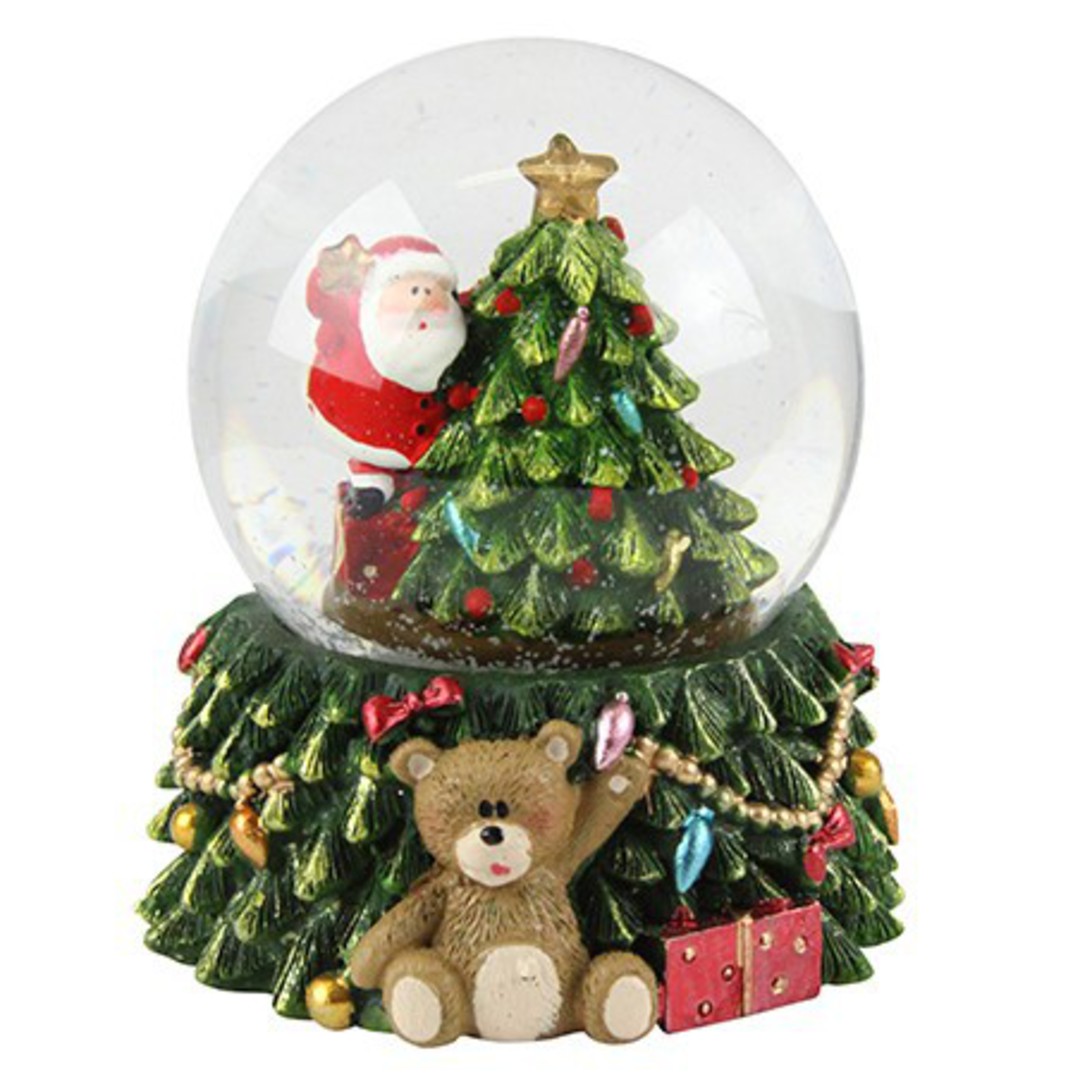 LED SnowGlobe Santa with Tree, Teddy Bear Base 7cm image 0